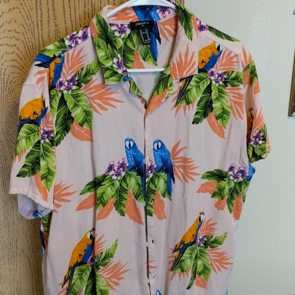 Forever 21 pink parrot button down